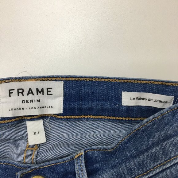 FRAME Denim 5Pocket Logo Button Beso Wash Le Skinny De Jeanne Raw Edge Hem Jeans - Picture 2 of 10